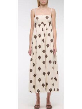 ABERCROMBIE & FITCH Tie-Back Babydoll Maxi Dress Vanilla Pattern XS Coastal